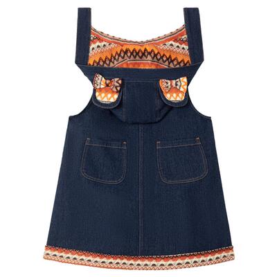 KEIKO撞色织带拼接牛仔背带裙