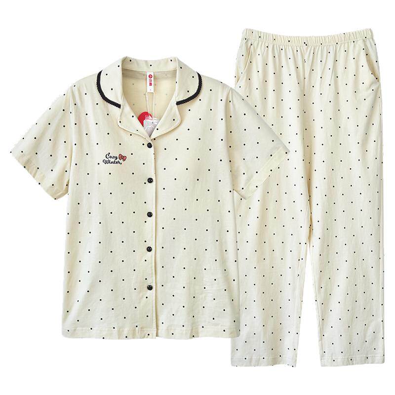 芬腾凉感夏短袖纯棉睡衣女两件套