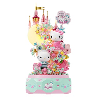 月光社hellokitty拼插玩具凯蒂猫八音乐盒积木送女生礼物diy摆件