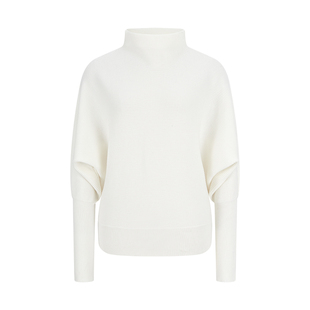 MosesQueen魔西女王米白色堆堆领毛衣秋冬软糯宽松蝙蝠袖针织上衣