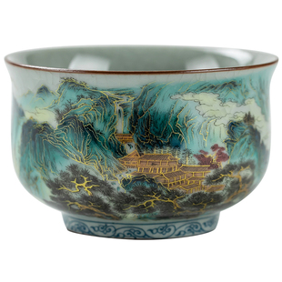 老陶泥主人杯锦绣河山陶瓷茶杯家用普洱杯喝茶小茶碗单杯品茗杯子