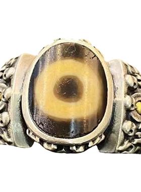 【藏玺物与悟/缘】S925纯银镶嵌天珠大黑天法螺金刚杵绿度母戒指