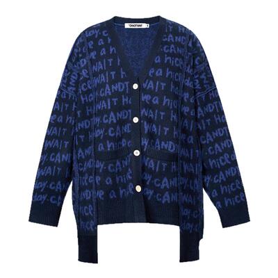 【陈伟霆】 CANOTWAIT设计师系列混纺字母提花毛衣开衫宽松休闲