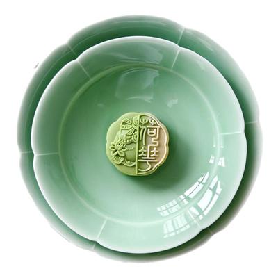 泥迹青瓷家用菜盘宋式餐具葵口盘