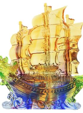 乔迁开业礼品办公室帆船摆件琉璃