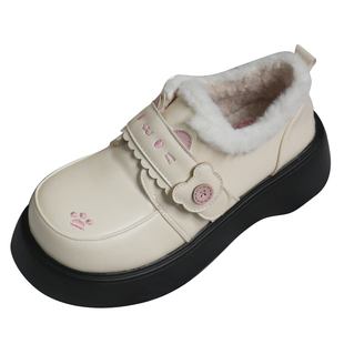 现货 绒绒喵 原创lo鞋厚底棉鞋女冬季加绒可爱小皮鞋宅萌jk制服鞋