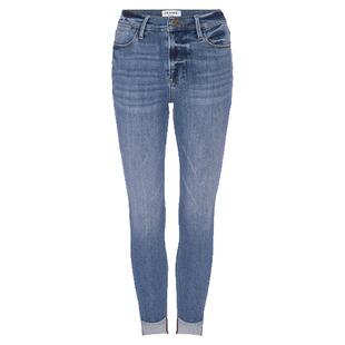 FRAME女士高腰紧身牛仔裤铅笔裤高弹 高低裤脚