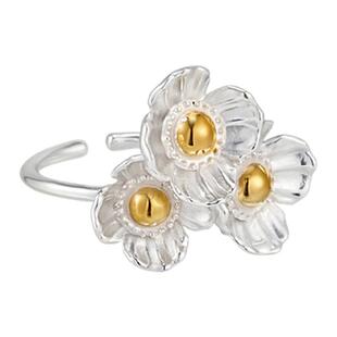 Rainy and Cloudy邱园｜虞美人水晶蕊亮银戒指虞美人花丛分色戒指