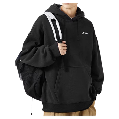 加绒李宁宽松外套套头卫衣男