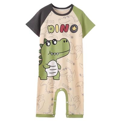 儿童连体睡衣夏季薄款短袖纯棉2025新款恐龙男童宝宝防踢被家居服