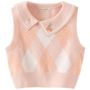 戴维贝拉儿童抗静电毛衣背心2026春装新女童宝宝针织菱格马甲坎肩