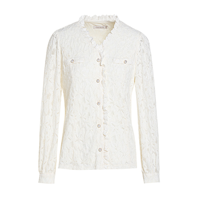 JESSIE磨毛蕾丝V领镂空针织衬衫