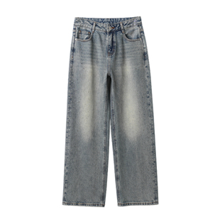 女士烫钻牛仔裤 复古水洗长绒棉 高腰直筒休闲亮钻长裤 女装 春款