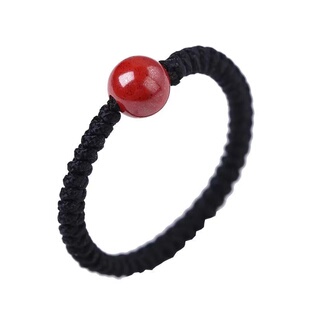 天然原矿朱砂戒指编织红绳指环女龙本命年豆豆珠转运珠情侣三人款