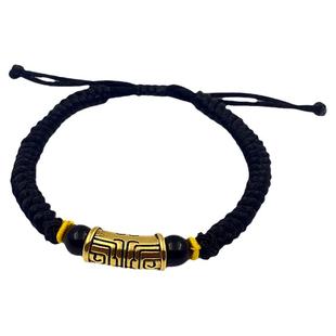 饕餮黑手绳手链粗款大明咒转运珠纯手工编织六字箴言可自由调镀金