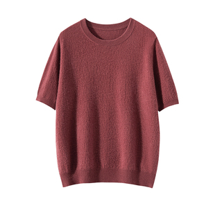 100纯山羊绒衫女士秋冬新款内搭短袖套头针织衫软糯毛衣打底衫