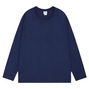 ins重磅纯棉长袖T恤男女潮牌oversize春秋圆领内搭纯色打底衫tee