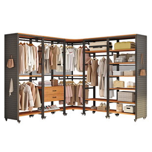 【可锁止万向轮】开放式金属衣柜卧室落地货架衣柜衣帽间组装架子