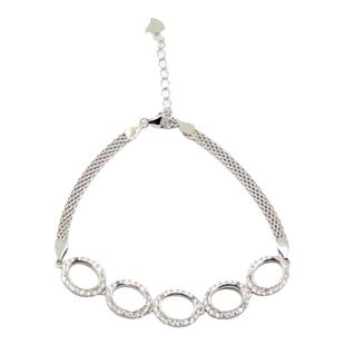 S925纯银手链手镯空托时尚女款四爪多石位7*9DIY蜜蜡松石玉石镶嵌