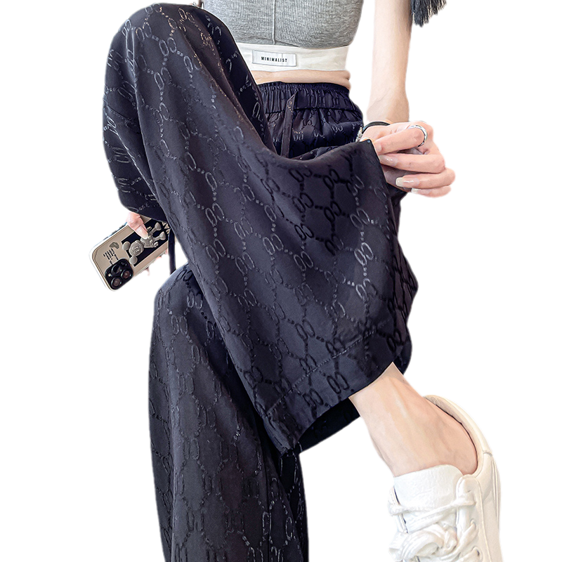 冰絲提花闊腿褲女高腰夏季薄款