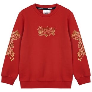 斯凯奇outlets童装商场同款男童针织套头红色卫衣新年衣服