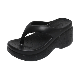 人字拖女款夏季外穿厚底增高夹脚坡跟黑色配裙子拖鞋女海边沙滩鞋