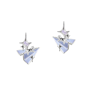 MASW麻秀原创设计喵系列创意轻奢纸飞机耳钉气质锆石可爱猫猫耳环