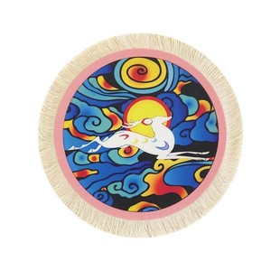 敦煌九色鹿鼠标垫莫高窟壁画藻井圆形波丝地毯餐垫文创旅游纪念品
