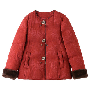 冬装新款白鸭绒羽绒服女2025新中式时尚提花洋气宽松爆款保暖棉衣