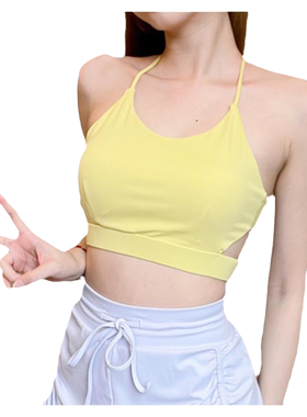 欧美运动吊带背心女黄色美背