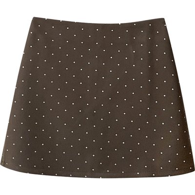 日韩miu系咖色小波点毛呢料短裙