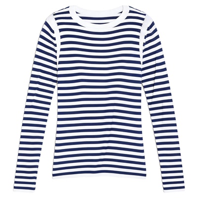 百家好美式复古条纹圆领针织衫女