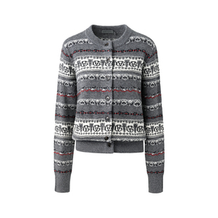 GIOVANNI VALENTINO春秋季全羊毛针织开衫女休闲气质通勤条纹毛衣