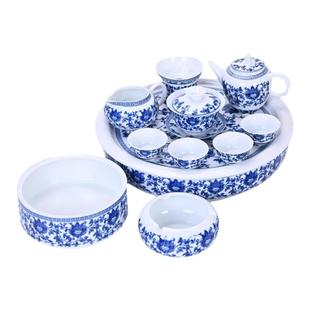 功夫茶具套装经典青花瓷陶瓷盖碗三才杯釉下彩茶盘复古整套茶道