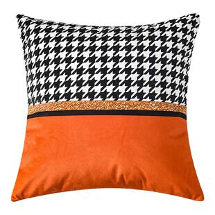橙色抱枕现代轻奢沙发靠垫长方形大靠背订做千鸟格橘简约抱枕套子