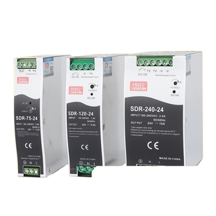 明纬380V转12V/24V导轨式WDR-60/75/120/240W开关电源48V直流DRT