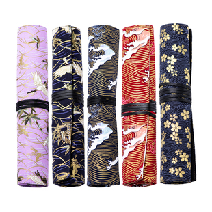 适意含景布艺毛笔笔帘毛笔袋水彩笔收纳笔袋卷文艺古风印花帆布大容量笔联中国风文房四宝书法绘画国画用品