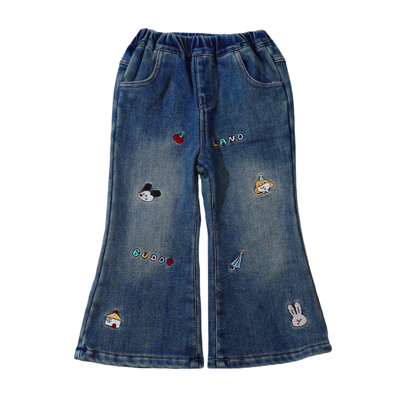 女宝宝喇叭裤网红2025年冬季儿童加绒牛仔裤女童洋气长裤加厚冬装