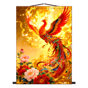火凤凰画像书房玄关挂画客厅装饰字画走廊沙发背景墙丝绸卷轴挂画