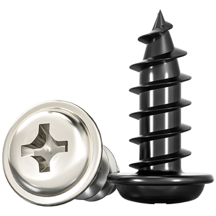 PWA 铁黑色/镀镍十字圆头带垫自攻螺丝钉盘头带介子尖尾M3M4M5mm