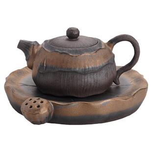 荷香茶壶 新中式手工粗陶茶器陶瓷复古功夫茶具白茶岩茶普洱单壶