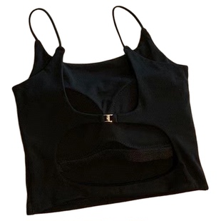 后背镂空小吊带背心女夏外穿内搭带胸垫美背文胸一体打底露背上衣