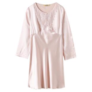 美标新款长袖真丝睡裙春秋季6A级重磅100%桑蚕丝绸甜美家居服女夏