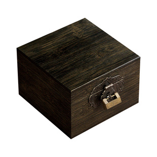 竹木实木竹盒子带锁复古收纳盒方形大小号木盒子木质包装盒礼品盒