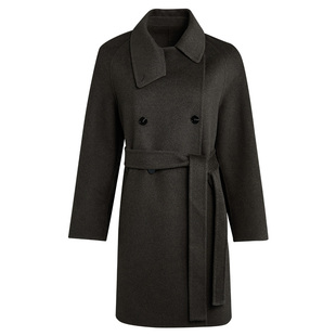 [商场同款]LANDI墨绿色复古绵羊毛山羊绒中长款大衣女2025冬新品