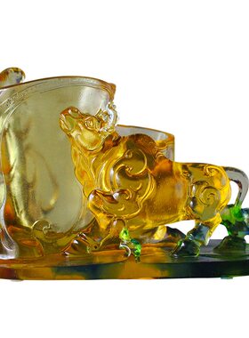 工艺琉璃笔筒居家前台节日摆件