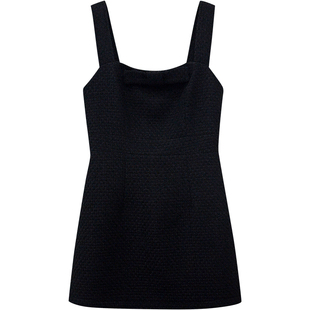 复古小香风黑色收腰背心裙女秋冬新款高腰显瘦150小个子连衣裙女