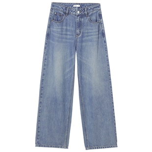 热风女士莱赛尔直筒牛仔裤2026年夏季新款宽松阔腿直筒休闲牛仔裤