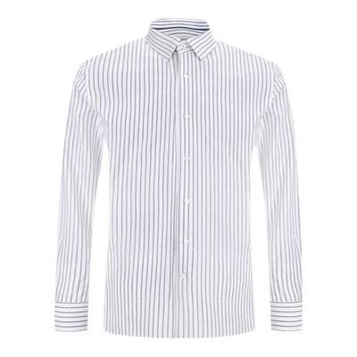 蓝白相间条纹休闲长袖衬衫