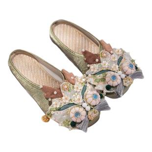 舞绣缘原创虎头鞋非遗手工包头拖国潮外穿虎头拖鞋复古配古装半拖